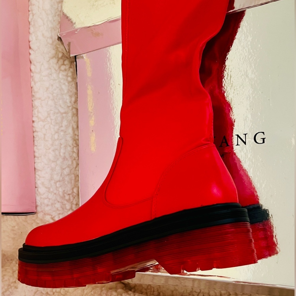 NIB Dolls Kill Azalea Wang Euro Thigh High Boots Surgplatform in Red - Picture 9 of 16